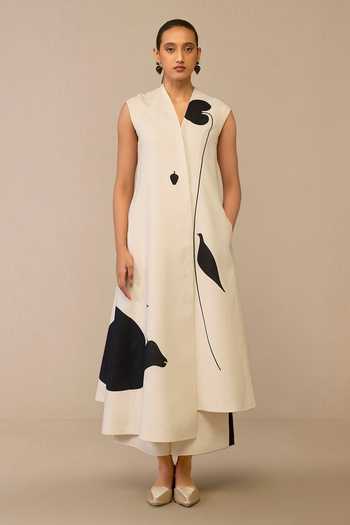 Ampm Ivory Asymmetric Cow Patterned Jacket & Palazzo Set 