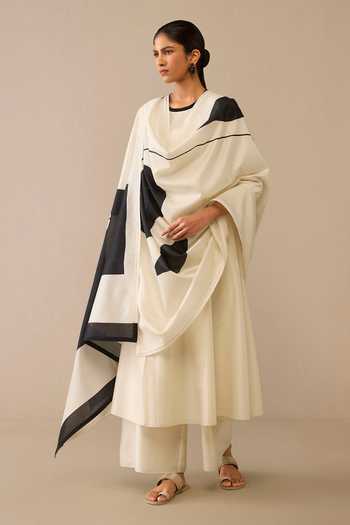 Ampm Ivory Embroidered Kurta Palazzo Set 