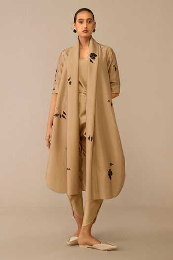Ampm Beige Bird Scatter Cape Dhoti Pant Set 