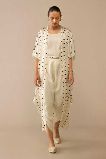 Ampm Ivory Crescent Pattern Cape Dhoti Pant Set 
