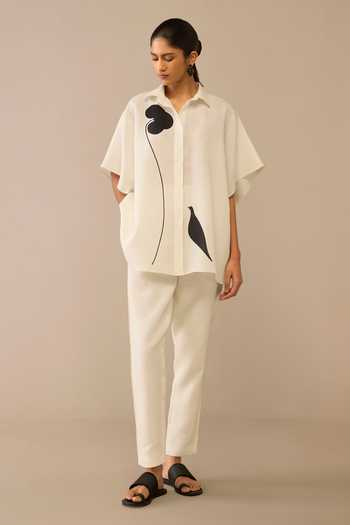 Ampm Ivory Flared Shirt & Pant Set 