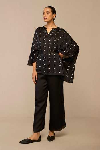 Ampm Black Crescent Pattern Kaftan Shirt & Pant Set 