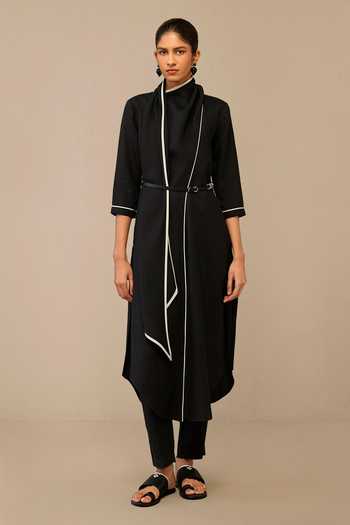 Ampm Black Draped Collar Tunic & Pant Set 
