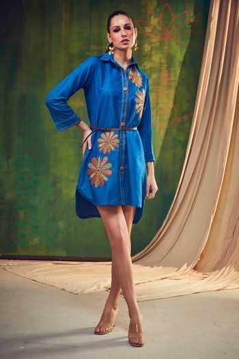 Shagun Nagi The Label Embroidered Denim Shirt Dress 