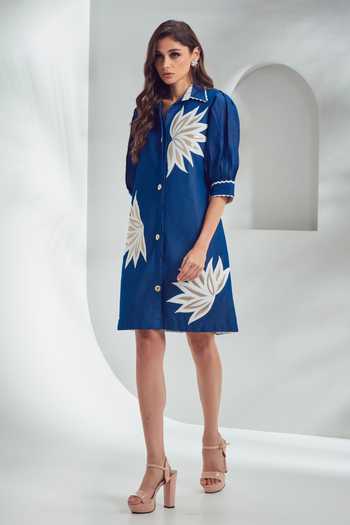 Shagun Nagi The Label Cutwork Embroidered Denim Shirt Dress 