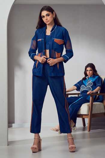 Shagun Nagi The Label Blue Leather Patchwork Shirt & Pant Set 