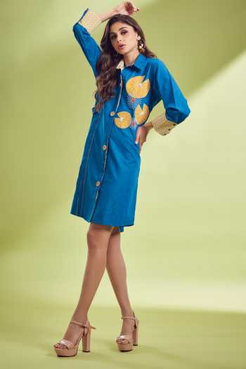 Shagun Nagi The Label Embroidered Denim Shirt Dress 