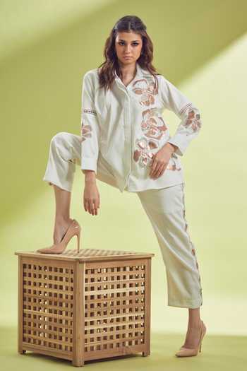 Shagun Nagi The Label Leather Cutwork Flower Shirt Set 