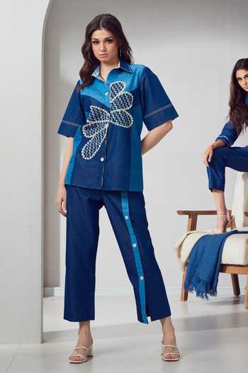 Shagun Nagi The Label Embroidered Patchwork Denim Shirt & Pant Set 