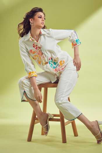 Shagun Nagi The Label Flower Applique Embroidered Shirt & Pant Set 