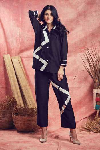 Shagun Nagi The Label Black Zig Zag Patchwork Shirt & Pant Set 