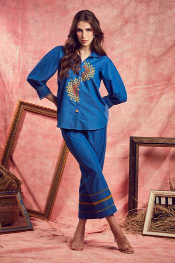 Shagun Nagi The Label Denim Embroidered Shirt & Pant Set 