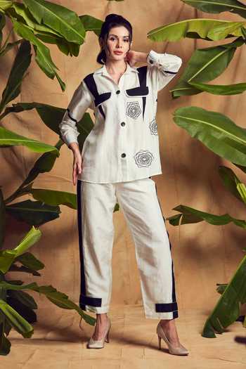 Shagun Nagi The Label Geometric Rose Embroidered Shirt & Pant Set 