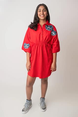 Mi Dulce An'ya Abstract Flower Embroidered Shirt Dress 