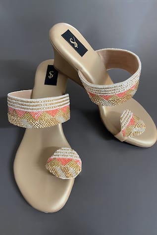 Gold Cutdana Pearl Embellished Wedges 