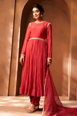 Almaari by Pooja Patel Red Embroidered Anarkali Set 