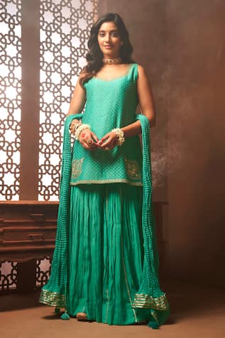 Almaari by Pooja Patel Sea Green Embroidered Kurta Sharara Set 