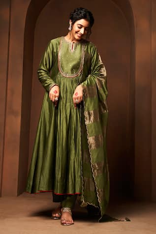 Almaari by Pooja Patel Green Sequin Embroidered Anarkali Set 