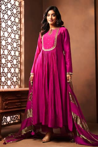 Almaari by Pooja Patel Yoke Embroidered Pink Anarkali Set 