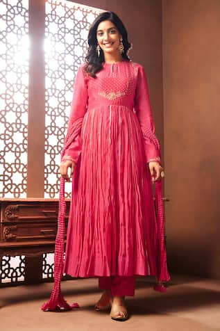 Almaari by Pooja Patel Peach Gota Lace Anarkali Set 