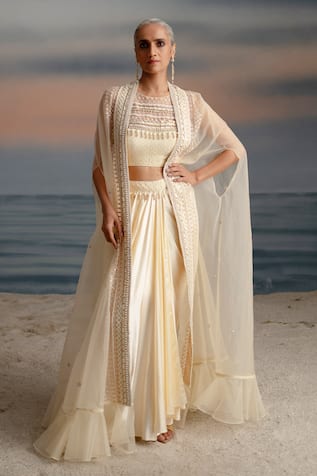 SHASHANK ARYA Seashell Embellished Cape Dhoti Skirt Set 