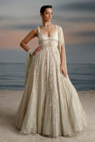 SHASHANK ARYA Embellished Asymmetric Draped Gown 