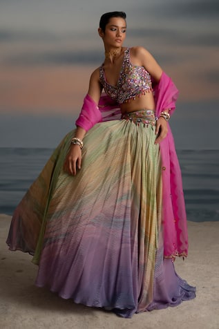 SHASHANK ARYA Multicolor Ombre Stripe Lehenga Set 