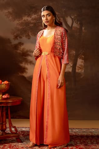 Soup by Sougat Paul Geometric Print Jumpsuit with Embroidered Jacket 