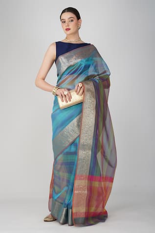 Zal From Benaras Floral Motif Hem Tissue Silk Saree 