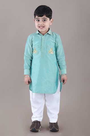 Little Brats Aqua Green Pathani Kurta Set 