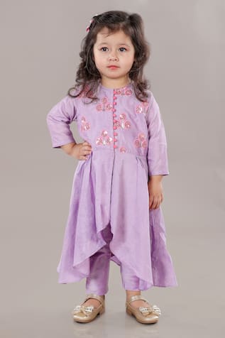 Little Brats Floral Embroidered Lavender Anarkali Set 