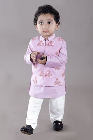 Little Brats Floral Embroidered Kurta & Bundi Set 