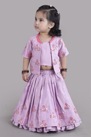 Little Brats Floral Embroidered Jacket Lehenga Set 