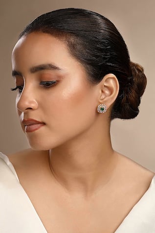 Cubic Zirconia & Faux Emerald Quad Studs 