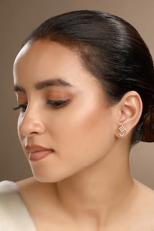 Cubic Zirconia Gold Plated Stud Earrings 