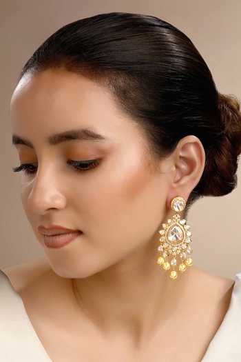 Sica Jewellery Rhodium Gold Plated Moissanite Polki Earrings 