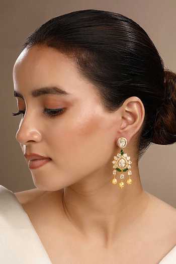 Sica Jewellery Rhodium Gold Plated Moissanite Polki Earrings 