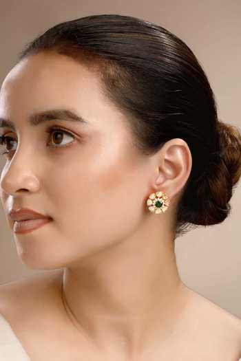 Sica Jewellery Floral Moissanite Polki Stud Earrings 