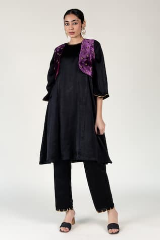 Nirjara Flower Embroidered Silk Velvet Koti 