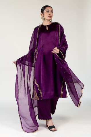 Nirjara Aubergine Kiran Lace Embroidered Dupatta 