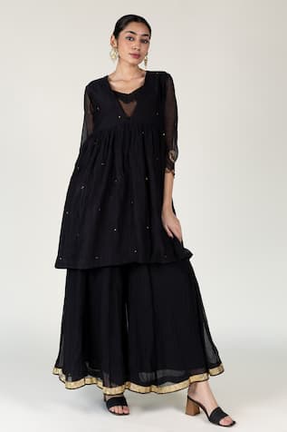 Nirjara Black Zardozi Embroidered Peplum Kurta Set 