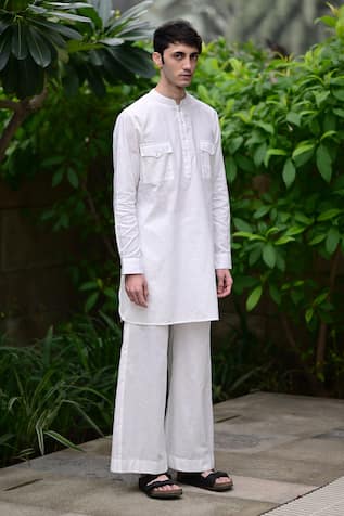 Solid Woven Linen Cotton Kurta Set 