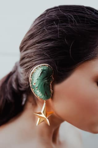 Gold Plated Aventurine Ear Cuff Earrings 