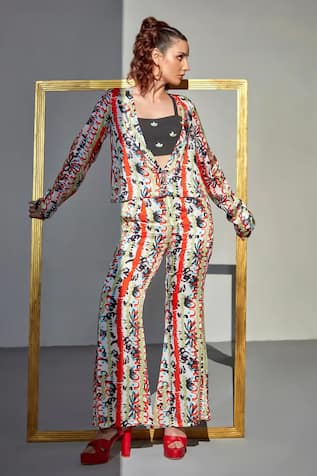Multicolor Abstract Print Blazer Pant Set 