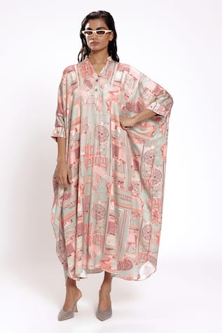 DOH TAK KEH Mint Green Studio Printed Kaftan 