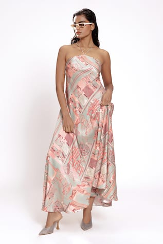 DOH TAK KEH Studio Printed Halter Neck Maxi Dress 