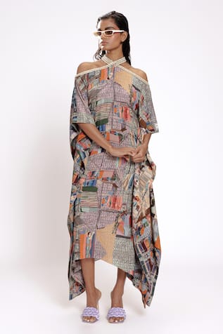 DOH TAK KEH Scenic Print Halter Neck Kaftan 