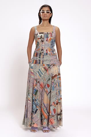 DOH TAK KEH Dhulai Scenic Print Long Skirt 