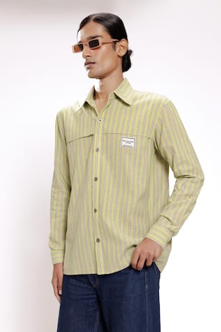 DOH TAK KEH Green Stripe Pattern Designer Shirt 