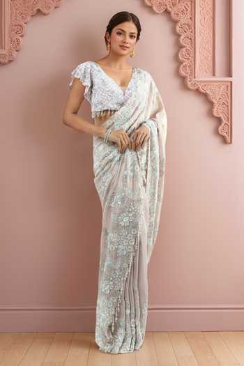 Azeera Floral Embroidered Saree & Blouse Set 